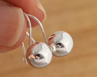 925 Sterling Silver Plain 10mm Ball Dangle Drop Earrings Gift Boxed