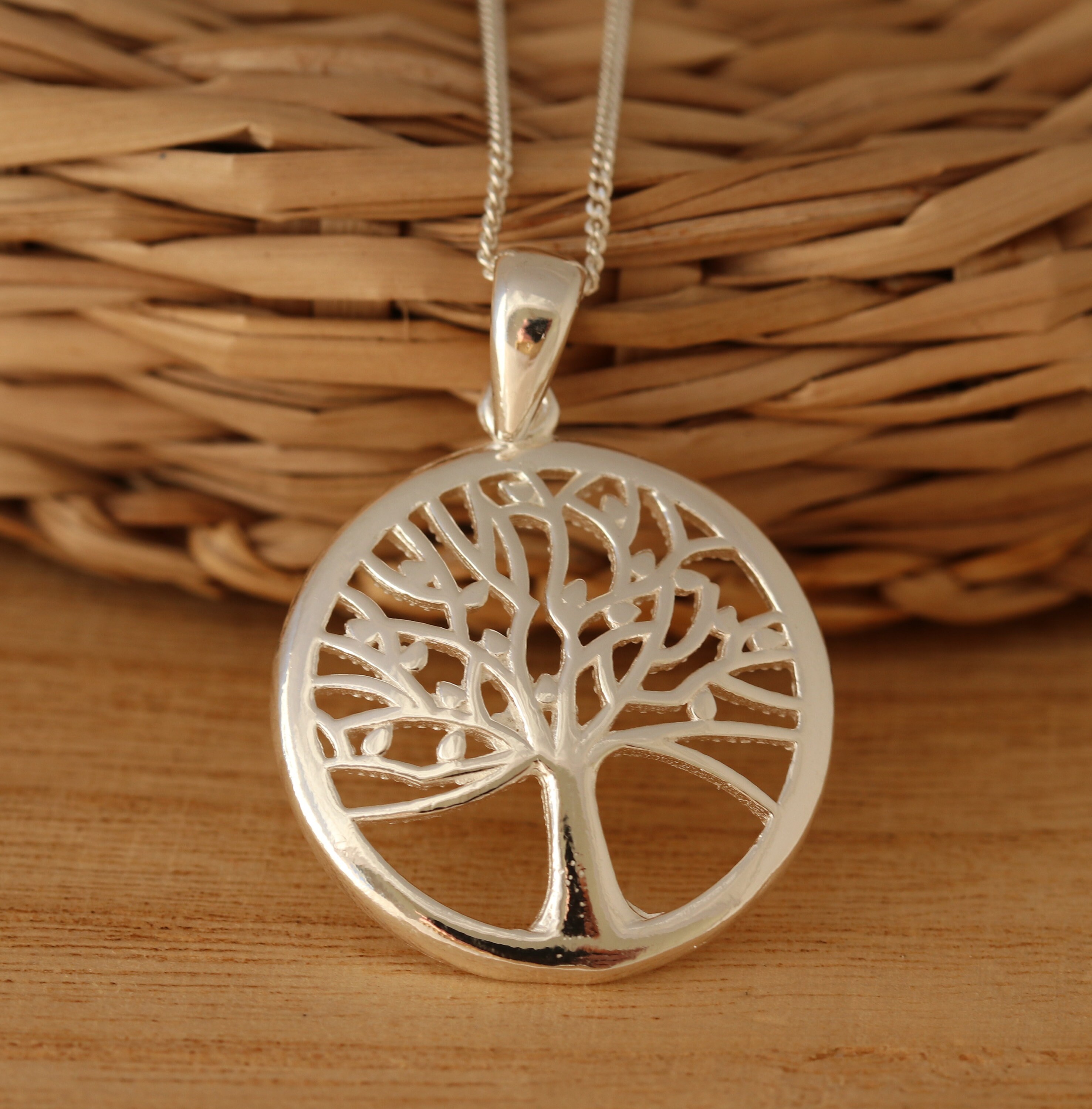 Solid 925 Sterling Silver Tree of Life Pendant Necklace Curb - Etsy