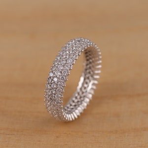 Solid 925 Sterling Silver Eternity Band Ring 3 Row Cubic Zirconia Various Sizes Gift Boxed