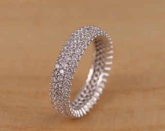 Solid 925 Sterling Silver Eternity Band Ring 3 Row Cubic Zirconia Various Sizes Gift Boxed
