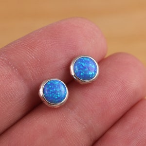 925 Sterling Silver Blue Opal Round Stud Earrings 8mm Diameter Gift Boxed