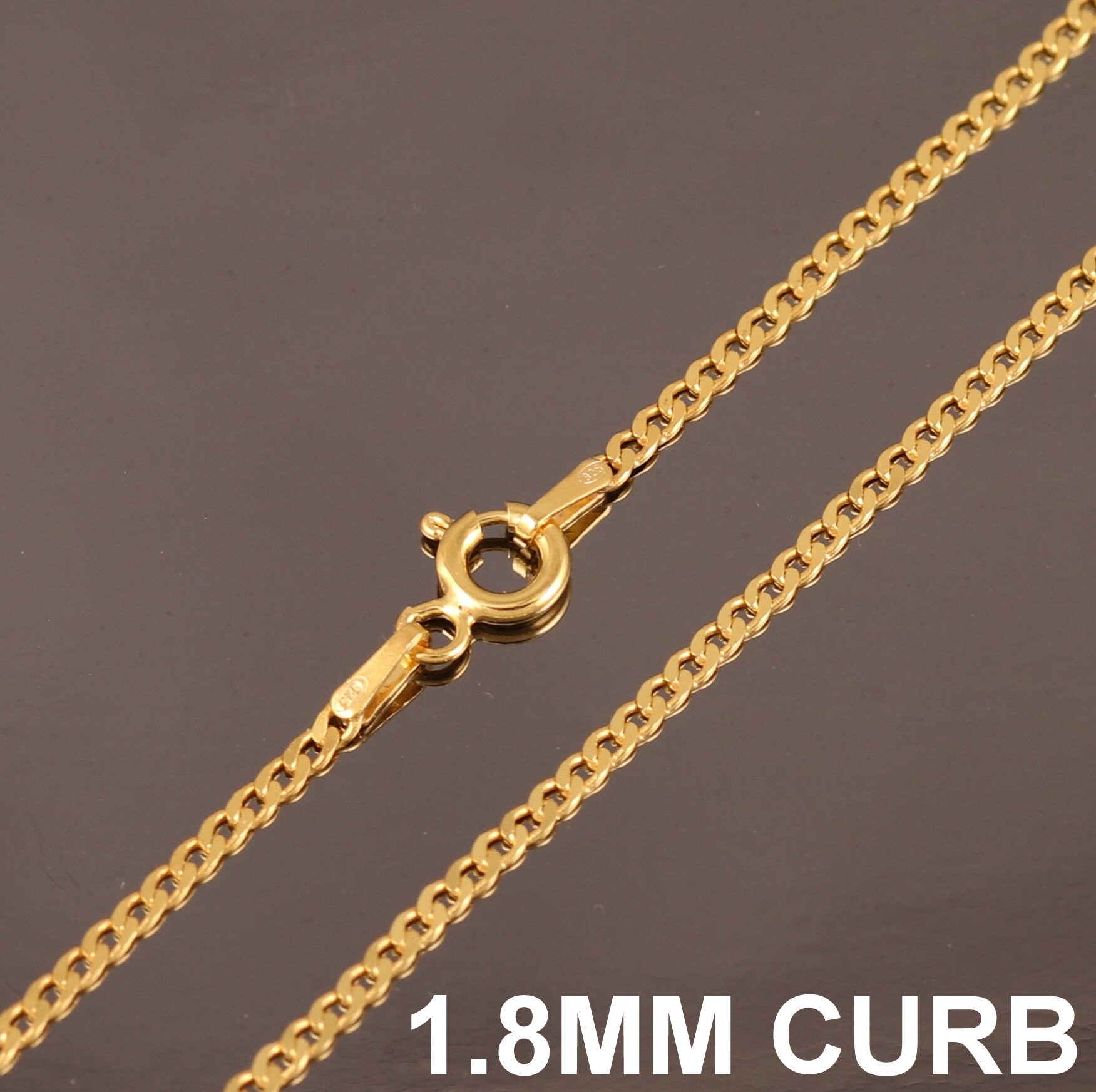 thumbnail image 2 of Yellow Gold Plated 925 Sterling Silver Curb Chain Necklace – 1.8mm, Various Lengths, Made In Italy 2 of 3