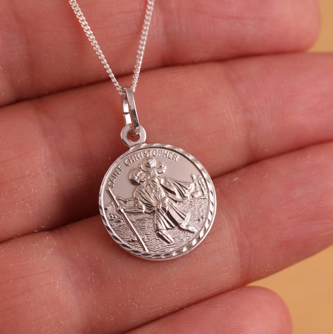925 Sterling Silver Saint Christopher Pendant 18mm Necklace - Gift ...