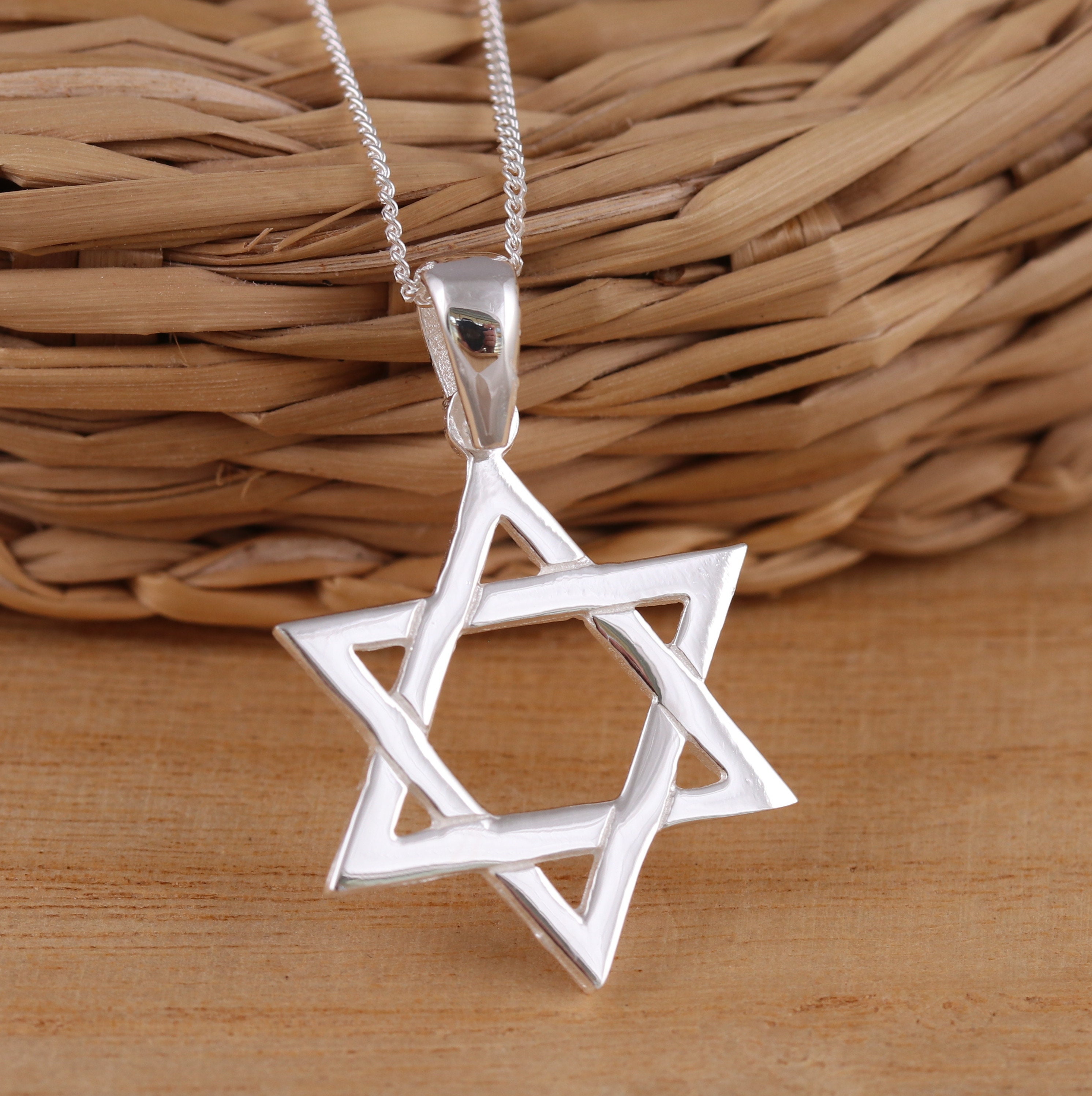 925スターリングシルバーのダビデの星ペンダントネックレスカーブ