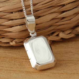 Solid 925 Sterling Silver Rectangular Photo Locket Plain Pendant Necklace Curb Chain Gift Boxed