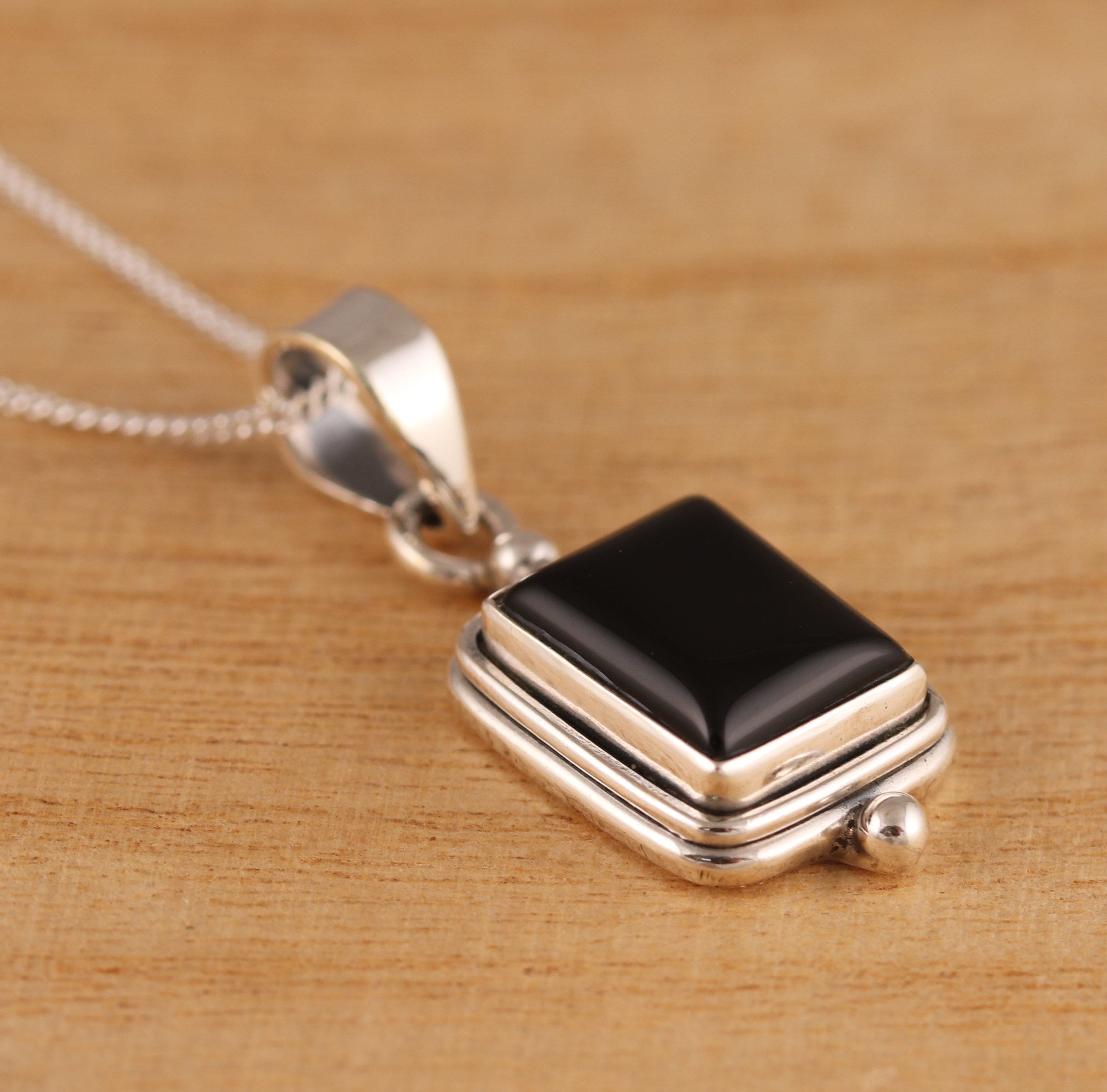 Solid 925 Sterling Silver Natural Black Onyx Pendant