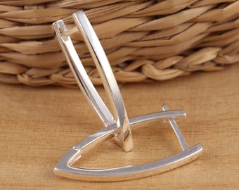 Solid 925 Sterling Silver Plain V-Shaped Hoops Stylish Earrings Gift Boxed