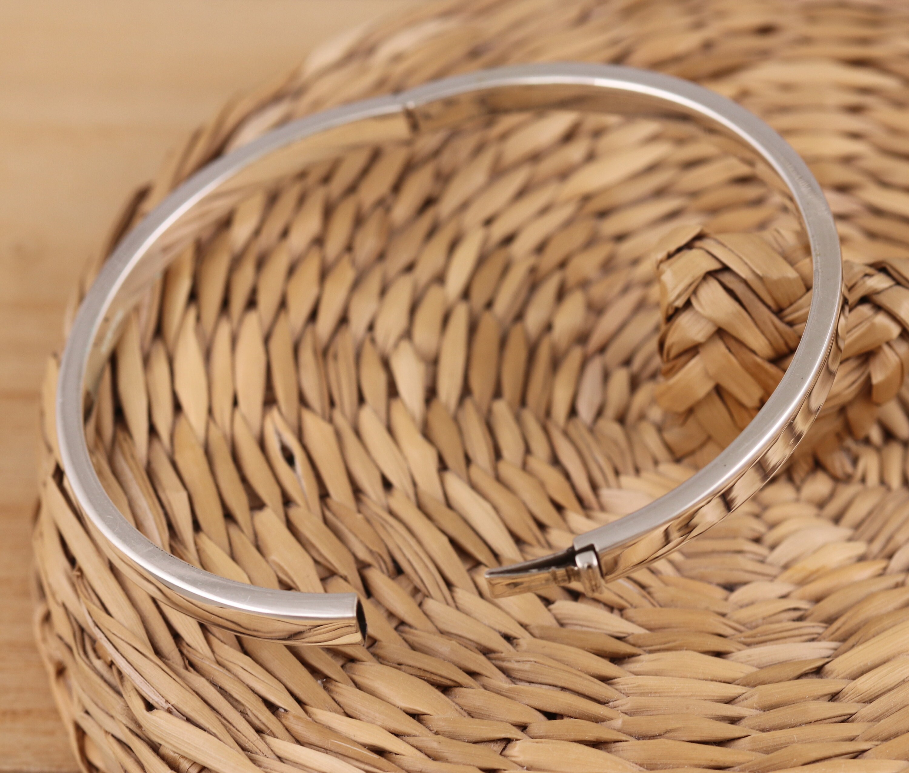 Solid 925 Sterling Silver Circle Shape Bangle Bracelet 5mm