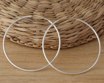 925 Sterling Silver Large Hoop Earrings 70mm (Pair) Classic Hoops Hinged Gift Boxed