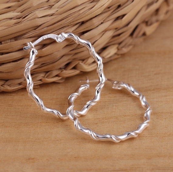 ☆TATIANA☆ Silver 925 volume rope hoop earrings EC3101 Brilliance Fine Jewelry Rope Twist Hoop Earrings in Sterling