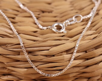 925 Sterling Silver 1mm BOX Chain Necklace Various Length , Italian Made