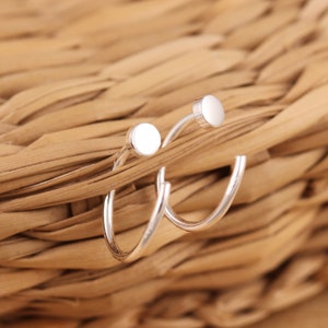 Solid 925 Sterling Silver Open Hoop Pull Through Hoops with Circle Dot Stopper