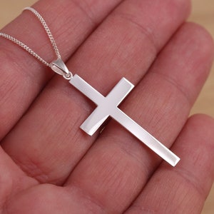 925 Sterling Silber Plain Kreuz Kruzifix Anhänger Panzerkette 16-30 Zoll Halskette Geschenk Boxed