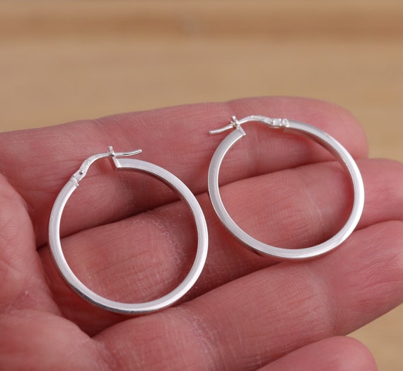 Boucles D'oreilles Créoles En Argent 925 Massif – 12mm X 2mm, Femme, Dormeuses