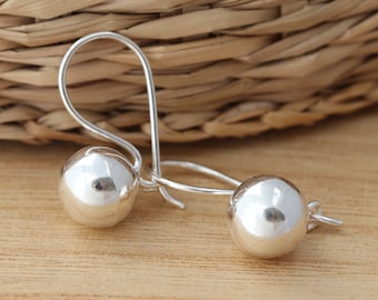 925 Sterling Silver Filled Ladies Plain Solid One-Ball Drop/Dangle Earrings