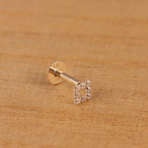 Genuine 9ct Yellow Gold CZ Square Cartilage /Helix /Upper Ear Screw Back Single Stud Earring Gift Box - Real 9K Gold