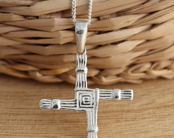 Solid 925 Sterling Silver St Bridgets/Brigids Celtic Cross Pendant Necklace Chain Gift Boxed