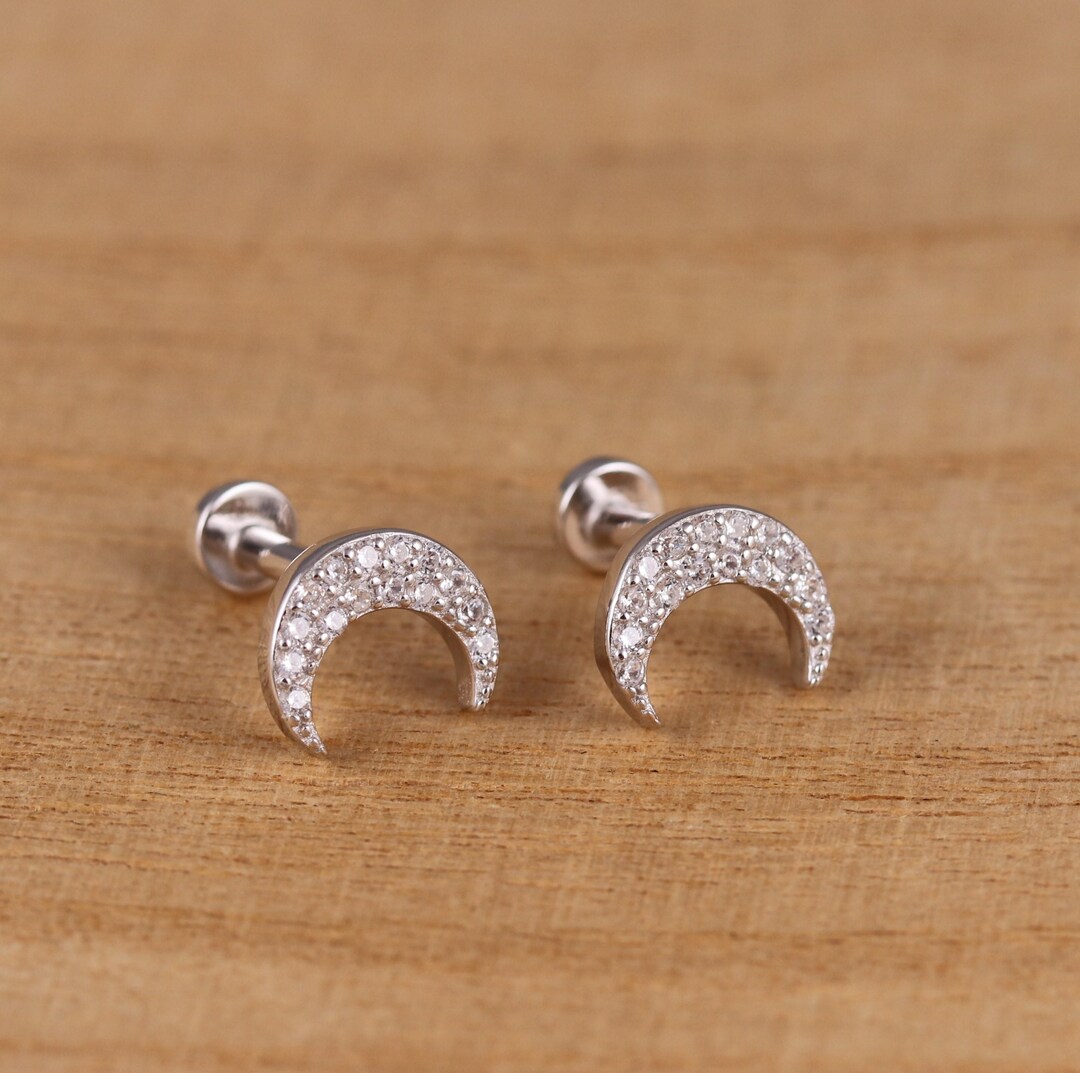 Orecchini a bottone in argento sterling 925 con luna