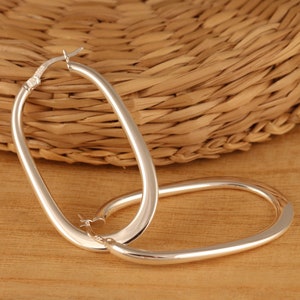 Solid 925 Sterling Silver Plain Oval U Shaped Huggie Hoop Earrings Gift Boxed