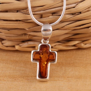 Baltischer Bernstein 925 Sterling Silber Kreuz Anhänger Schlangenkette Geschenkbox