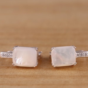 Rektangulära örhängen med CZ i 925 sterlingsilver, pärlemor, presentask