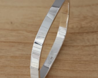 925 Sterling Silver Square Bangle Bracelet Plain 6mm Heavy UK Hallmarked Gift Boxed