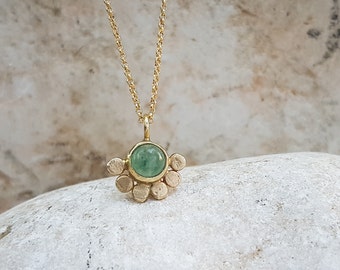 Gold pendant necklace, Gold pendant gemstone, Aventurine pendant necklace, Delicate pendant necklace