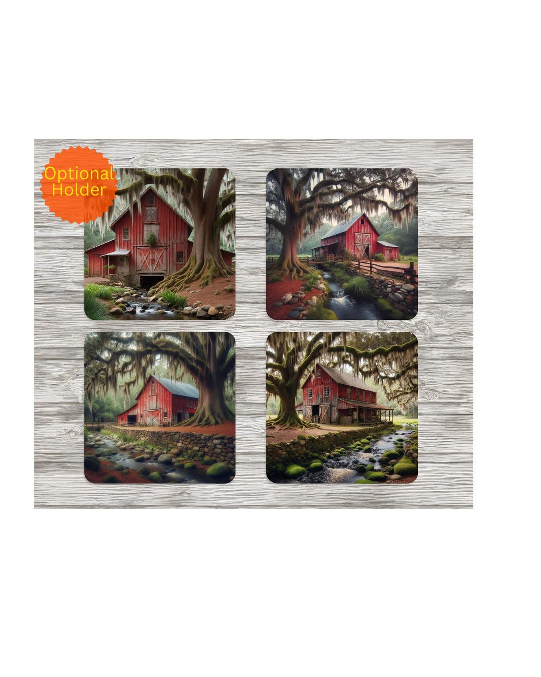 Sublimation Drink Coasters, Rustic Barn Coaster Set, Watercolor Barn ...