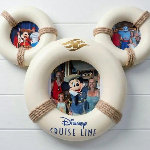 Disney Cruise Line Picture 6x8 Photo Frame | Custom Ship Name | Mickey Head Life Preserver Photo Display.