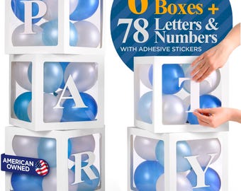 Baby Shower Balloon Box decorations - Set Includes White/Transparent Boxes + Letters A-Z for GRAD or custom NAME
