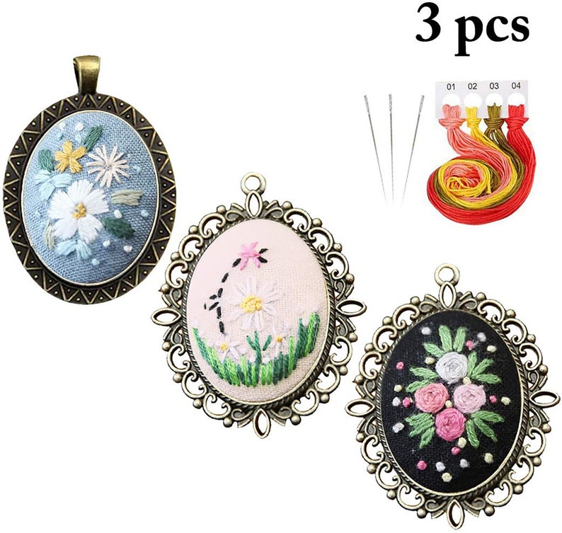 3PCS Embroidery Starter Kit Set Embroidered Stitching Pendants Etsy