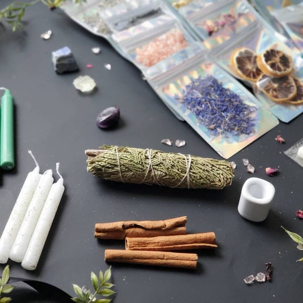 Baby Green Witch Box, Witchcraft Kit, Baby Witch, Herbal Magick, Starter Kit, Herb Set, Green Witch Altar, Green Spell Candles, Crystal