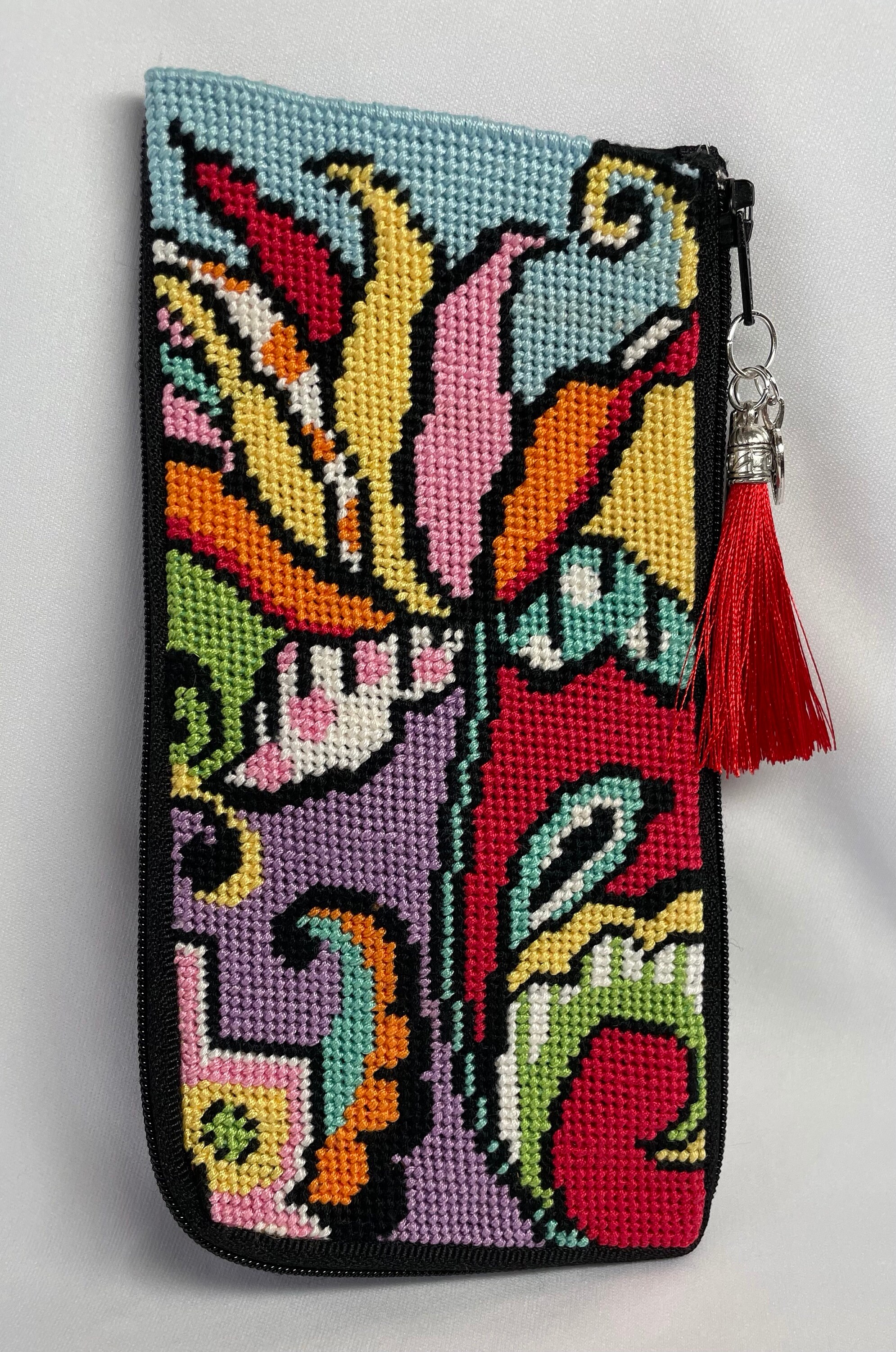 A Finished Needlepoint Eyeglass Case With a Flower in Bright Etsy