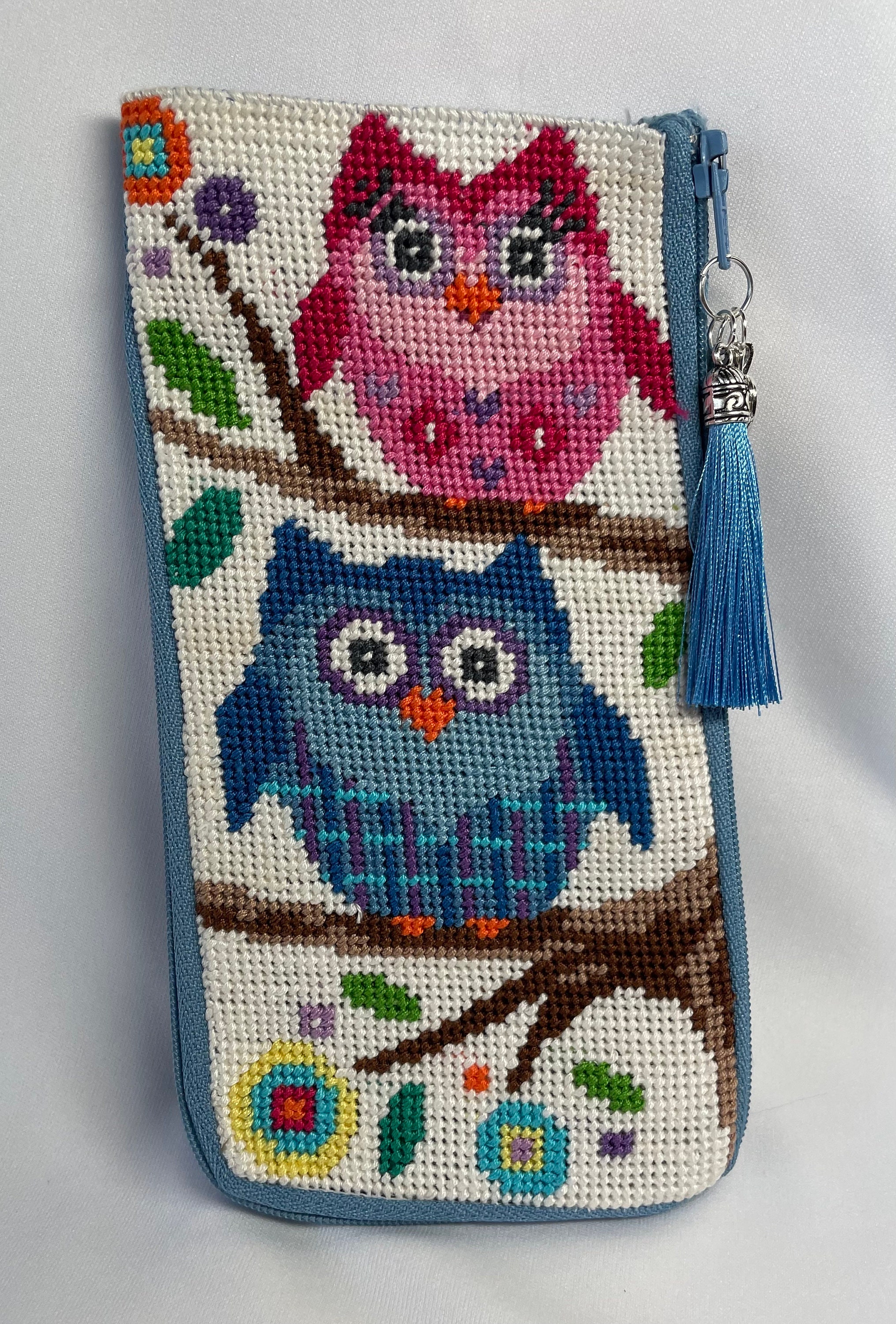 A Finished Needlepoint Eyeglass Case With a Pink and a Blue Etsy