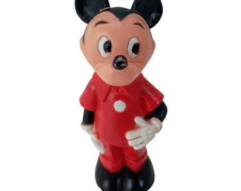 Disney Mickey Mouse Plastic Red/Black Figurine Toy Vintage