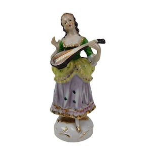 Vintage Occupied Japan Porcelain Victorian Lady Playing An Instrument Figurine 8.5&quot;