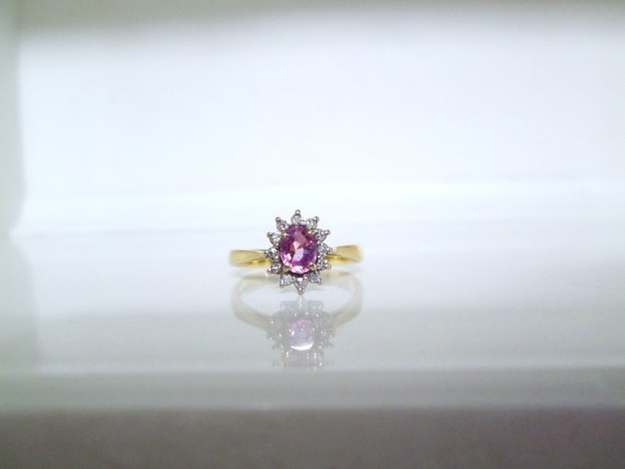 18ct Yellow Gold Natural Oval Cut Pink Sapphire &… - image 2