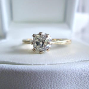 18ct Gold Antique 1.00ct Old Mine Cushion Cut Natural Diamond Solitaire Engagement Ring 18k Certified Size P 7 1/2