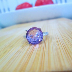 9ct White Gold Round Checkerboard Cut Natural Amethyst & - Etsy
