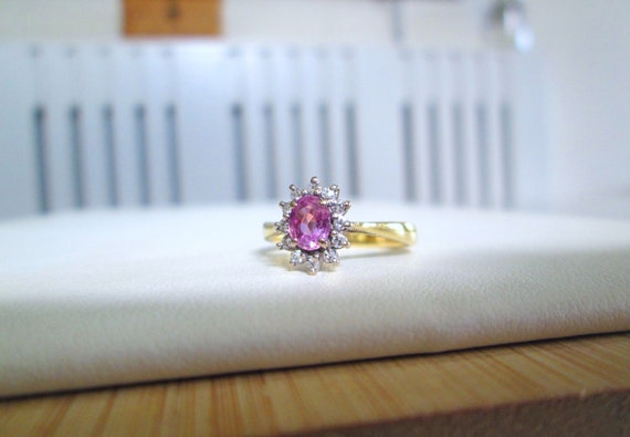 18ct Yellow Gold Natural Oval Cut Pink Sapphire &… - image 4
