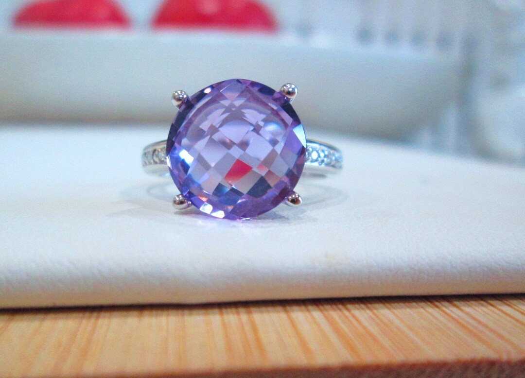 9ct White Gold Round Checkerboard Cut Natural Amethyst & - Etsy