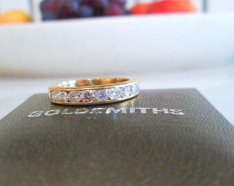 Goldsmiths Anillo de boda de media eternidad con diamantes de talla brillante redonda natural de 0,75 quilates en oro amarillo de 18 quilates Tamaño N EE. UU. 6 1/2 18 k