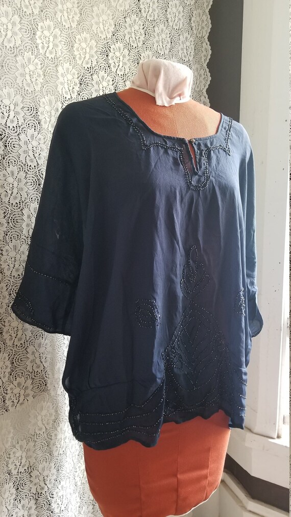 Antique 1920s Navy Seed-bead Silk Blouse - Etsy