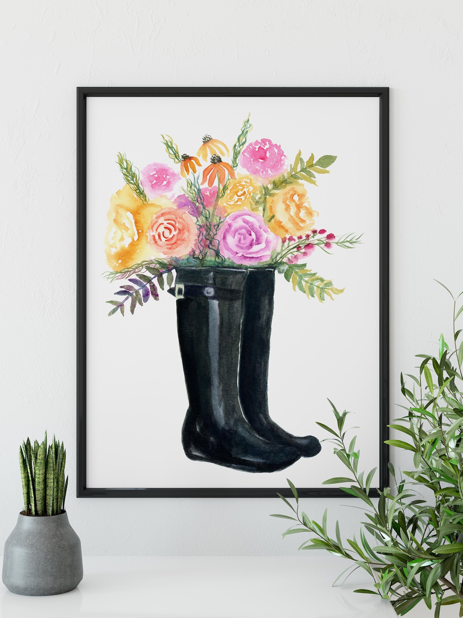 Rain Boots with Flowers Watercolor Artist Original Signed Art Etsy