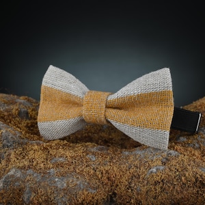 Yellow Bow Tie, Mustard Linen Bowtie, Rustic Boho Wedding Bow Ties, Formal Men’s Party Accessory, Handmade Gift