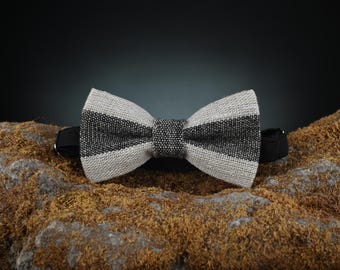 Handmade Linen Bow Tie, Black and Natural Striped Bowtie, Rustic Formal Wear, Vintage-Inspired, Groomsmen Gift, Wedding Accessory