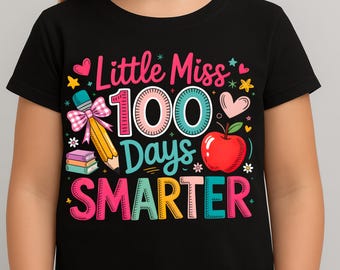 Pequeña Señorita 100 Días Más Inteligente PNG, Diseño de Camiseta Escolar para Niñas, Clipart del Centésimo Día de Clases, Archivo de Sublimación para Maestros y Estudiantes
