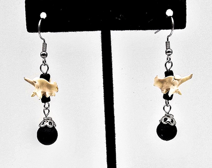 Black lava rock and rattlesnake vertebrae earrings