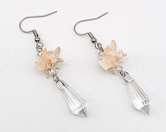 Crystal and rattlesnake vertebrae earrings