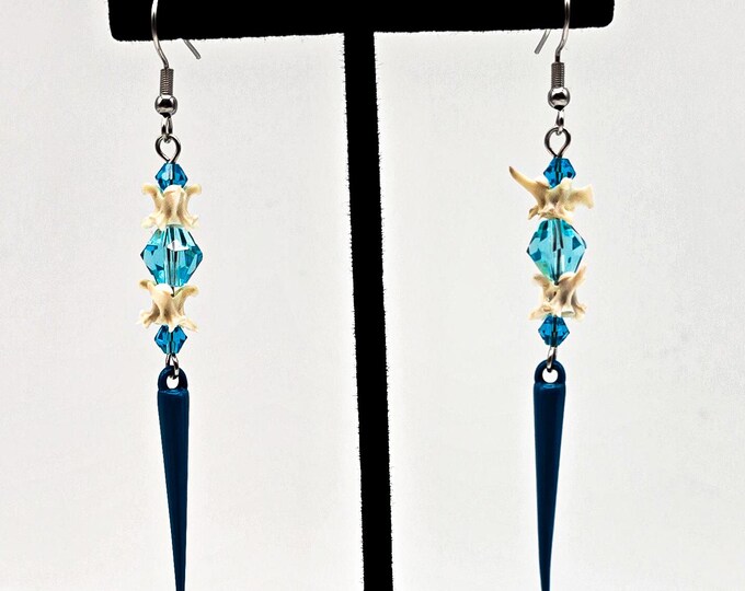 Blue spike rattlesnake vertebrae earrings